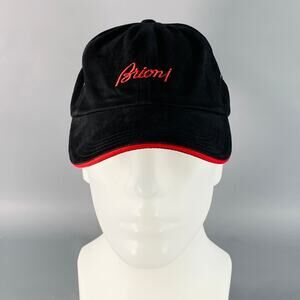 BRIONI One Size Black Red Logo Twill Cotton Baseball Cap Hat